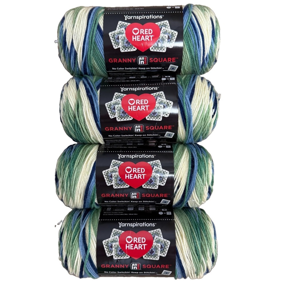Red Heart Granny Square All in One Yarn - Lot Of 4 Lily Pad - Blue Green Cream